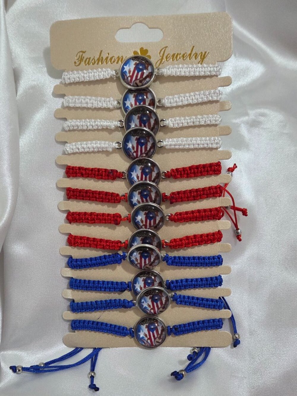 12 PCS Puerto Rico Flag Adjustable Cord Bracelets Set Red White Blue Friendship